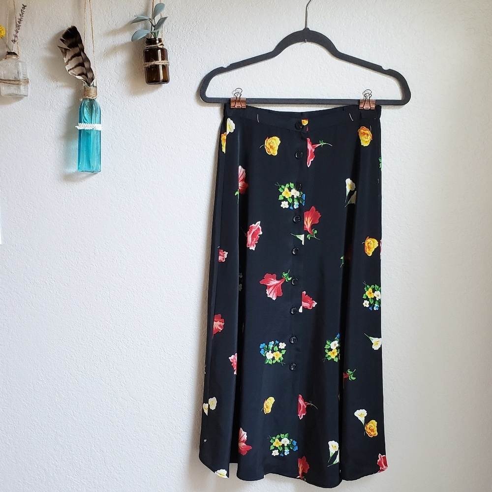 Vintage Floral High Waisted Button Down Skirt